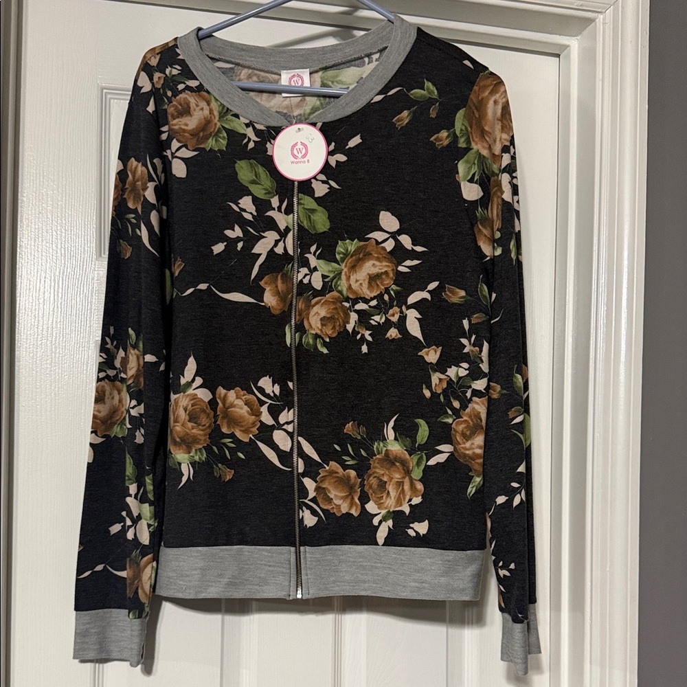 Wanna B Gray Jacket with Floral Design